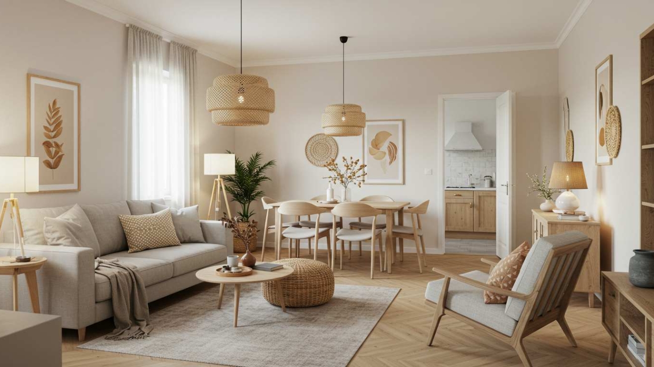 decoracao-sala-de-estar-com-sala-de-jantar-integrada-boho