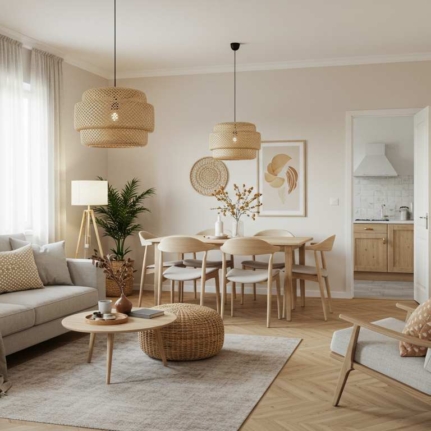 decoracao-sala-de-estar-com-sala-de-jantar-integrada-boho